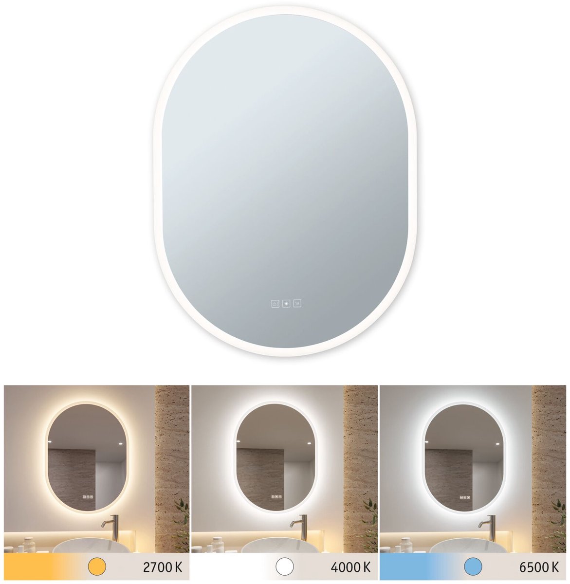 Paulmann - Mirra LED Illuminated Spiegel IP44 Dim. Oval Mirror/White