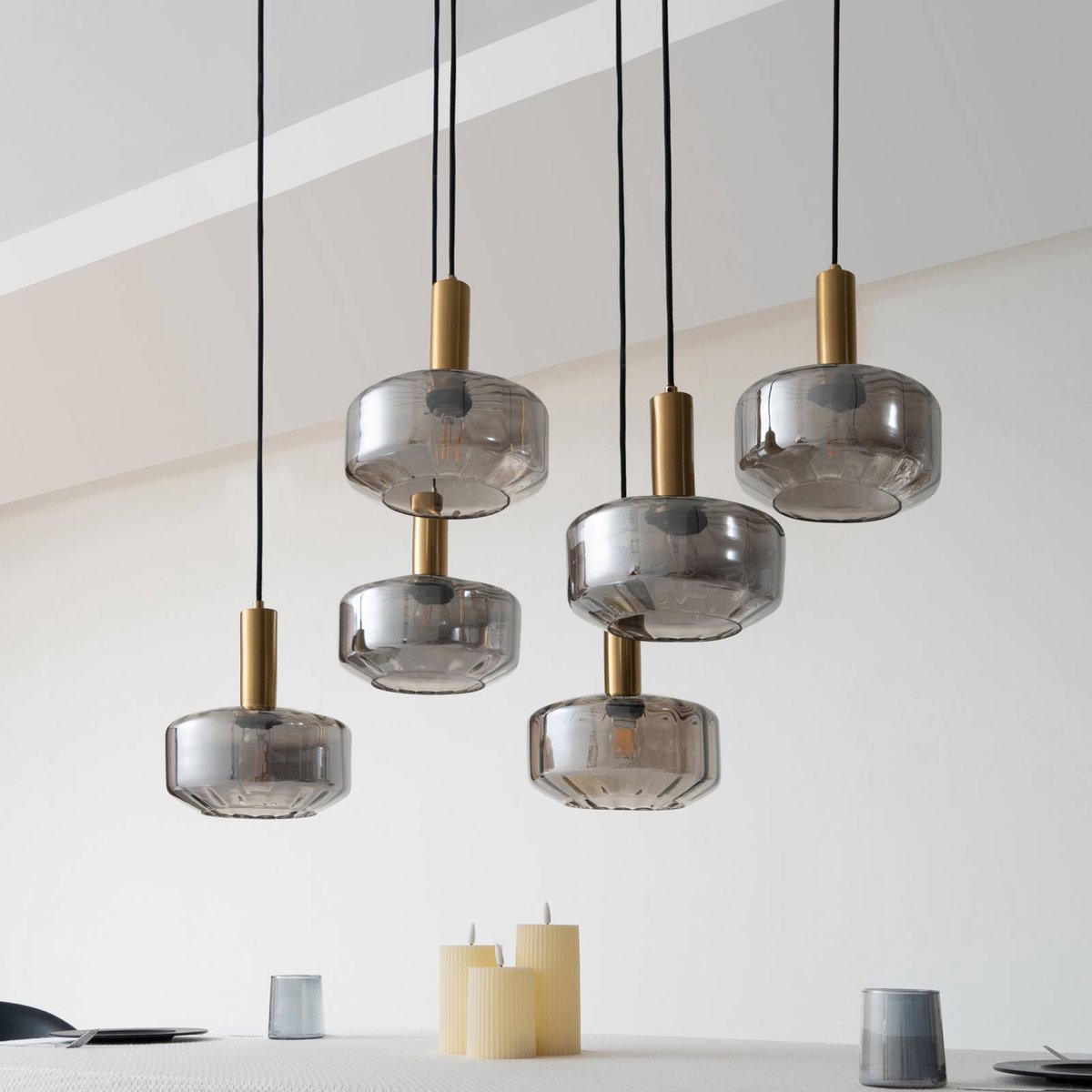 Lindby - Hildur 6 Hanglamp Rook Grijs/Geel Koper