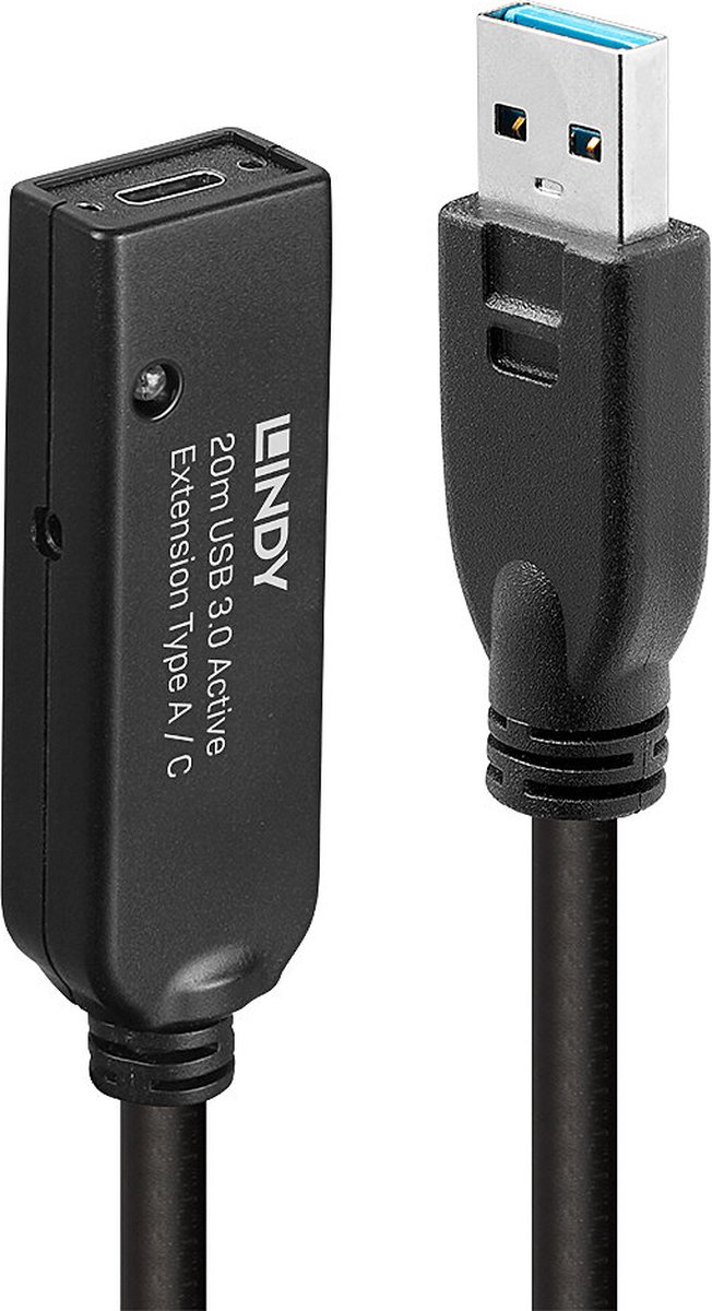 LINDY USB-kabel USB 3.2 Gen1 (USB 3.0 / USB 3.1 Gen1) USB-A stekker, USB-C bus 20.00 m Zwart 43375