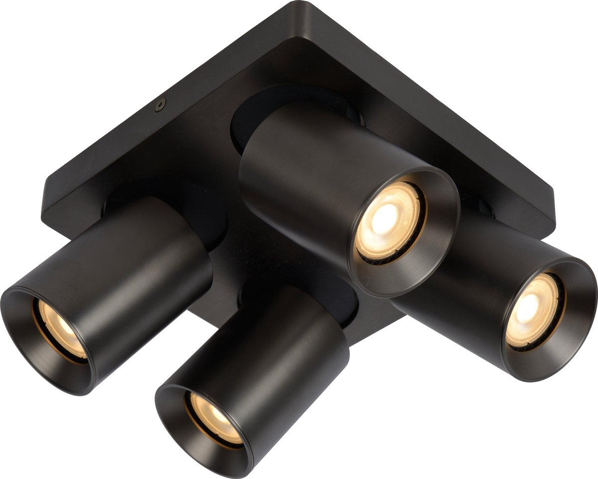Lucide Nigel - Opbouwspot - 20 X 20 X 11,5 Cm - 4 X 5W Dimbare LED Incl. - Dim To Warm - Zwart Staal