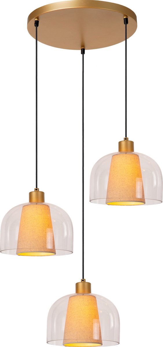 Lucide Gunhild 3L - Hanglamp - Ø 46,5 X 186,6 Cm - Beige/goud/transparant
