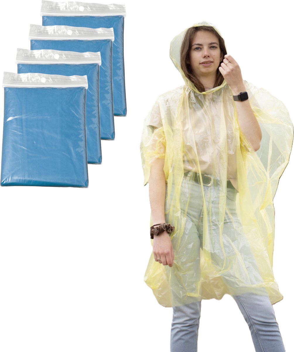 Regenponcho - 100x - blauw transparant - wegwerp - voor volwassenen - one size fitts all - capuchon One size -