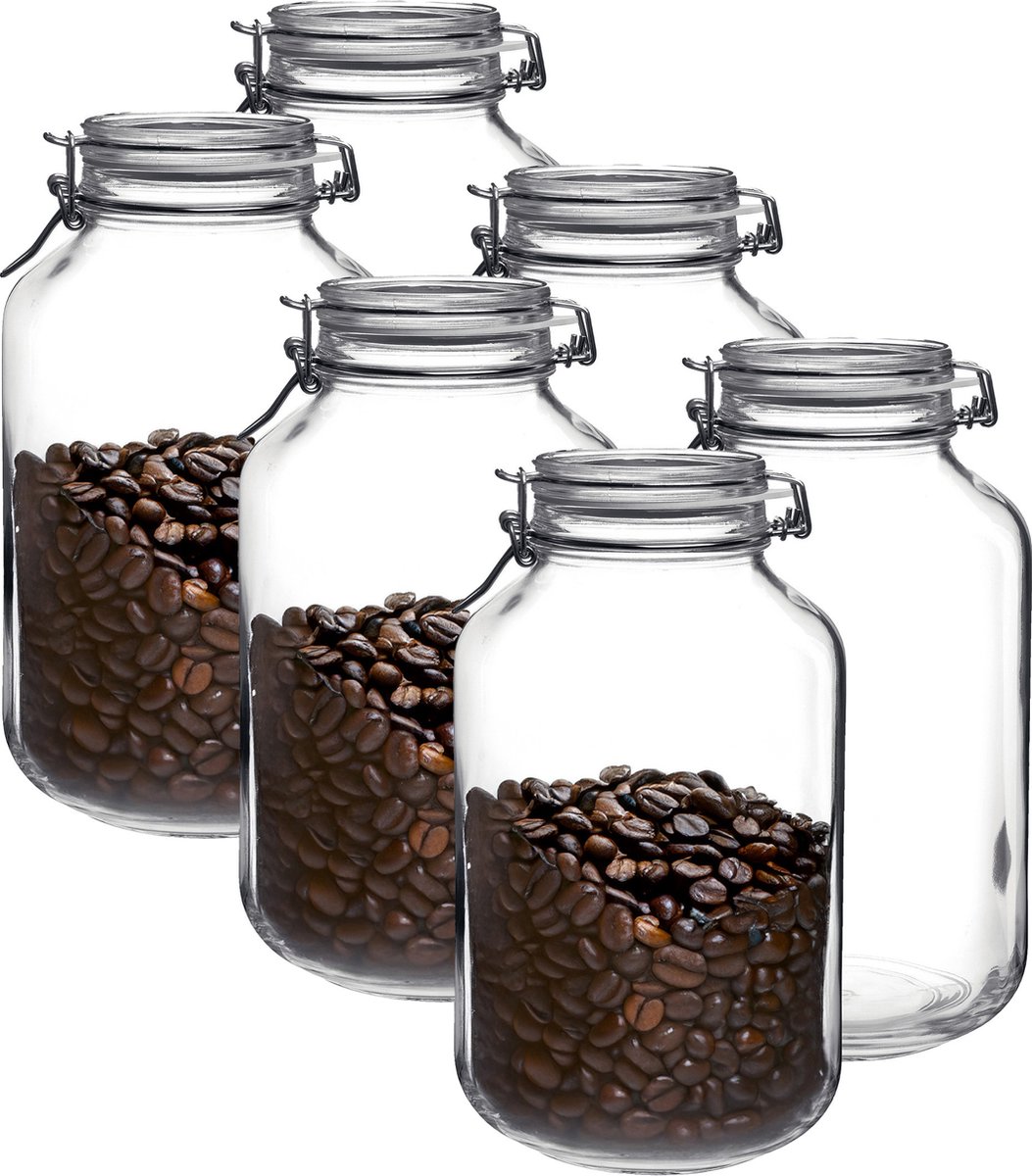 Voorraad/weckpot - 6x - transparant - glas - 28 x 15 cm - 4 L - Bormioli Rocco -