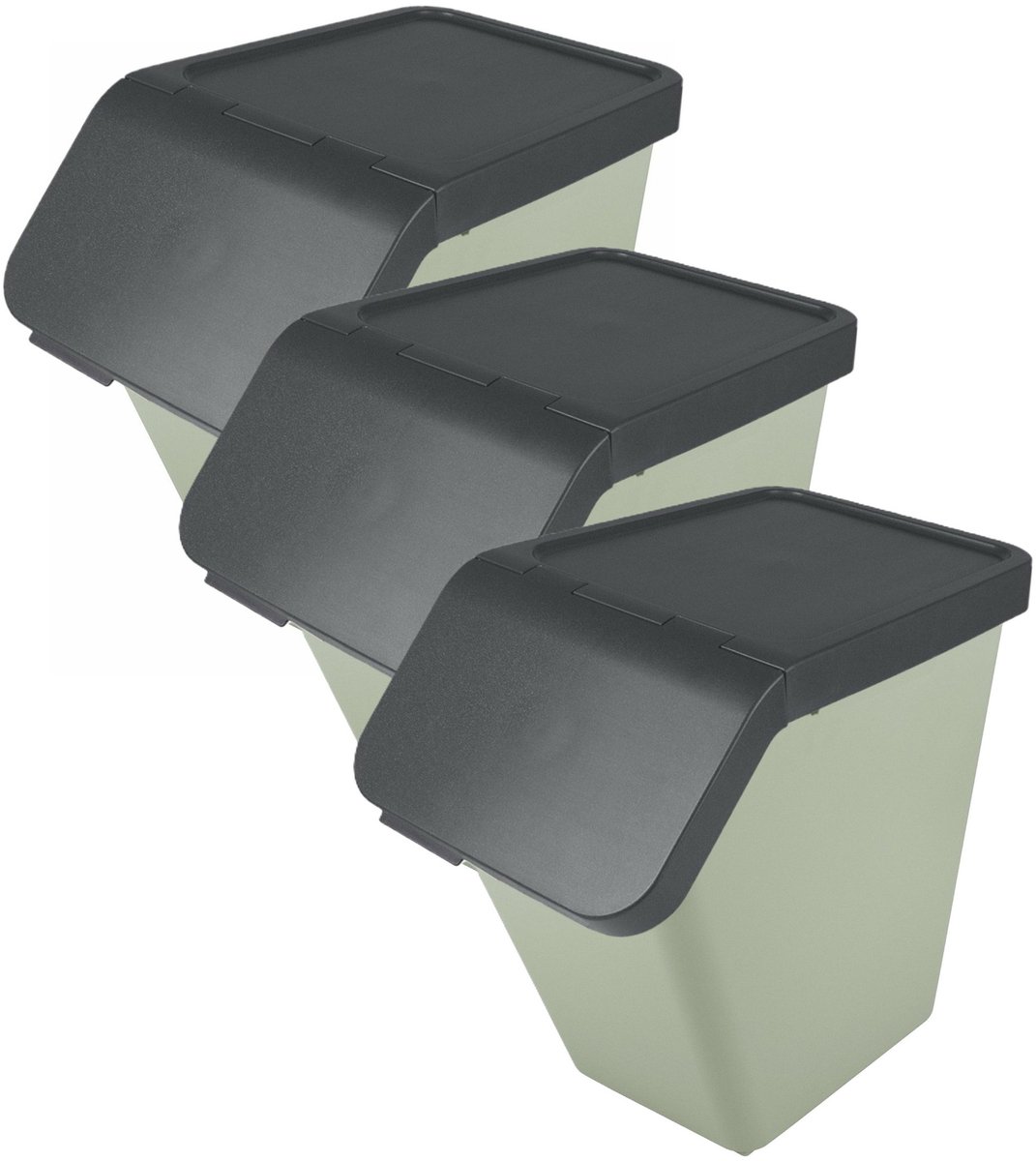 Sunware Sigma Home sorteer bak - 3x - afvalbak - groen - stapelbaar - 40L - 49 x 27 x 45 cm -