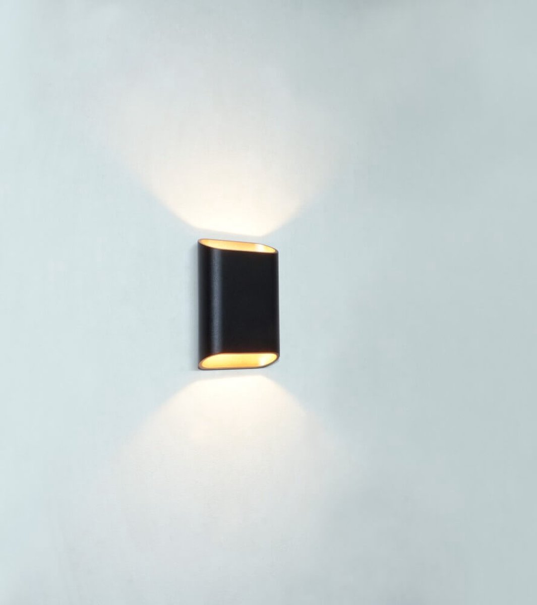 Artdelight Diaz Small - Wandverlichting - 4 X 10 X 15 Cm - 2 X 3W LED Incl. - IP54 - Zwart Met Goud