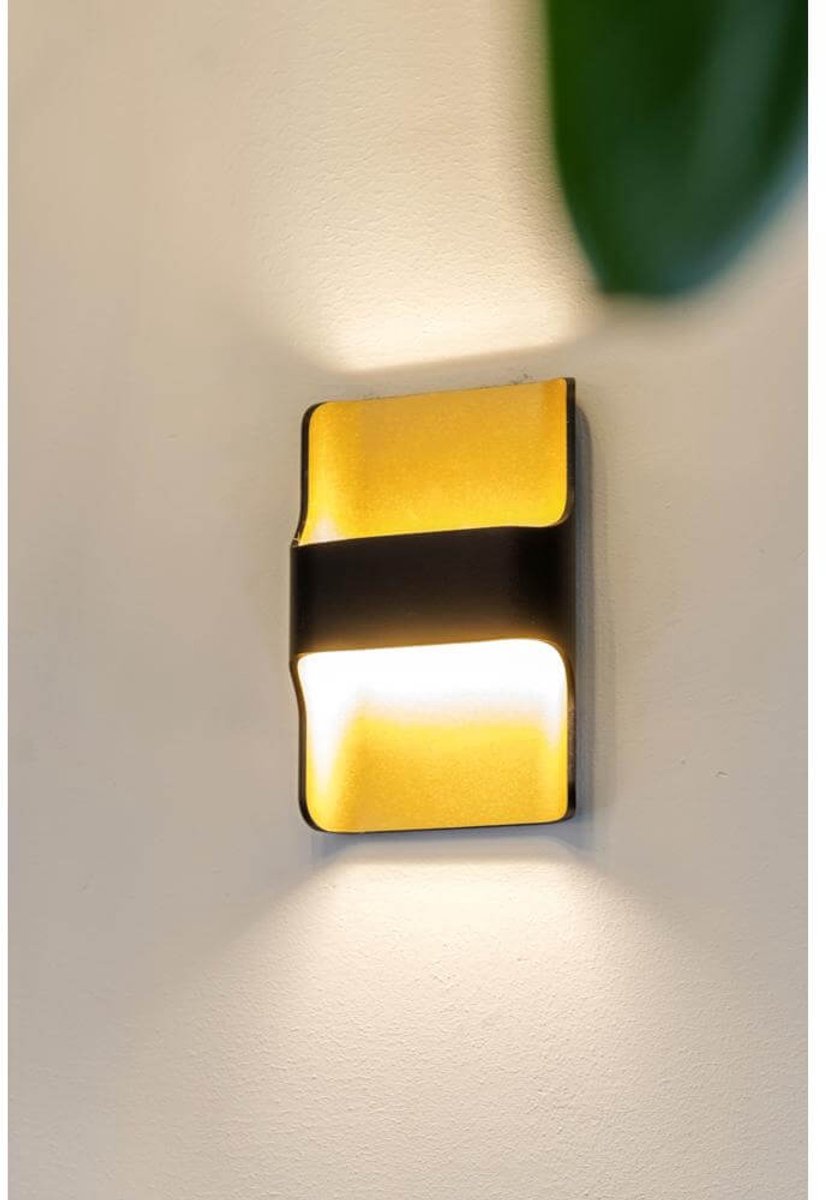 Artdelight Dallas - Buiten Wandverlichting - 16 X 7,8 X 24 Cm - 2 X 8W Dimbare LED Incl. - IP65 - Zwart & Mat Goud