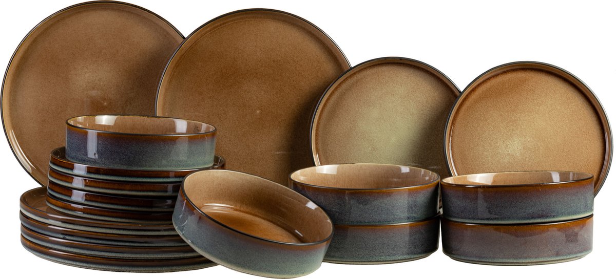 Cosy & Trendy Serviesset Quintana Amber 18-delig / 6 personen - 6 dinerborden, 6 diepe borden en 6 ontbijtborden