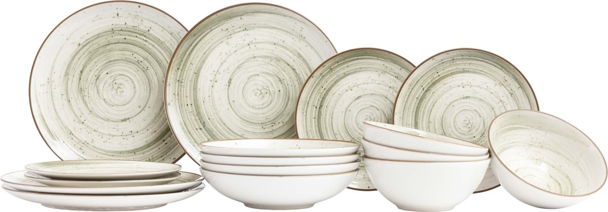 Cosy & Trendy Serviesset Sintra Ivy Green - 16-delig / 4 personen - 4 dinerborden, 4 ontbijtborden, 4 diepe borden en 4 kommen