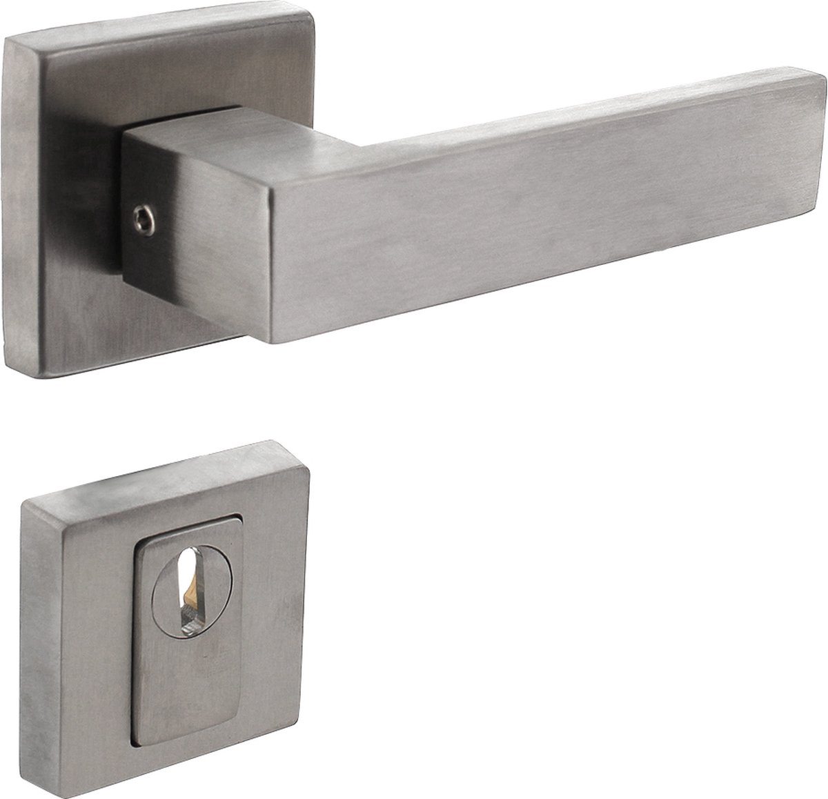 Intersteel Achterdeurbeslag set SKG3 Deurkruk Amsterdam op massieve rozet 53x53x10 mm met kerntrekbeveiliging rvs geborsteld