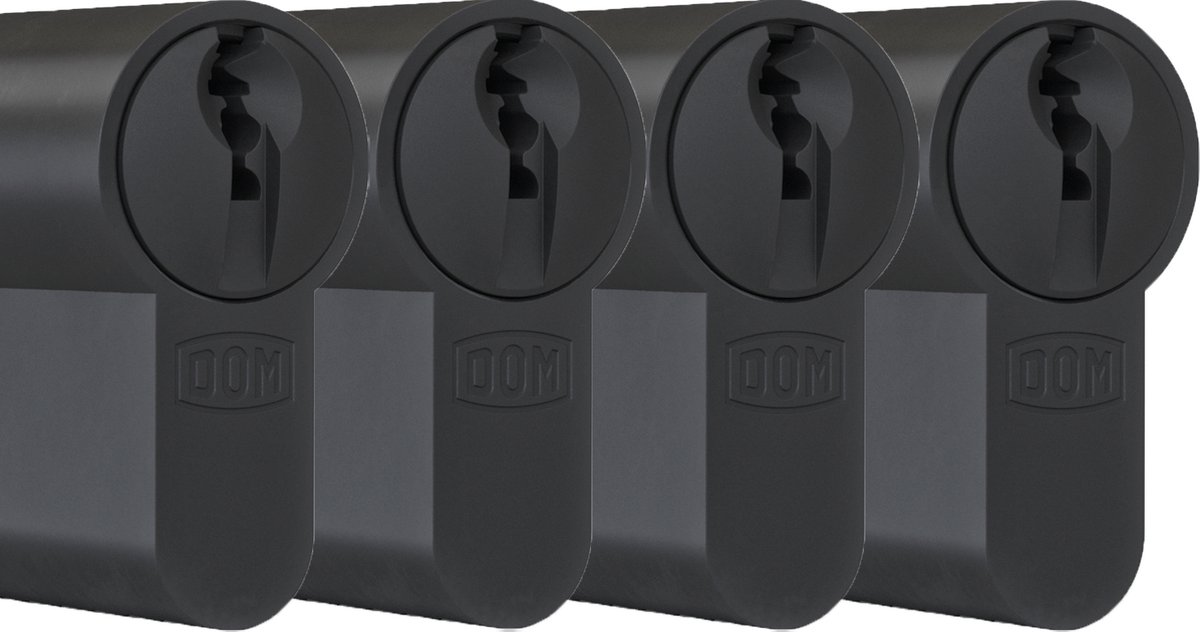 DOM Zwarte profielcilinder Plura 30/30mm - SKG 3 sterren - 4 gelijksluitende cilinders