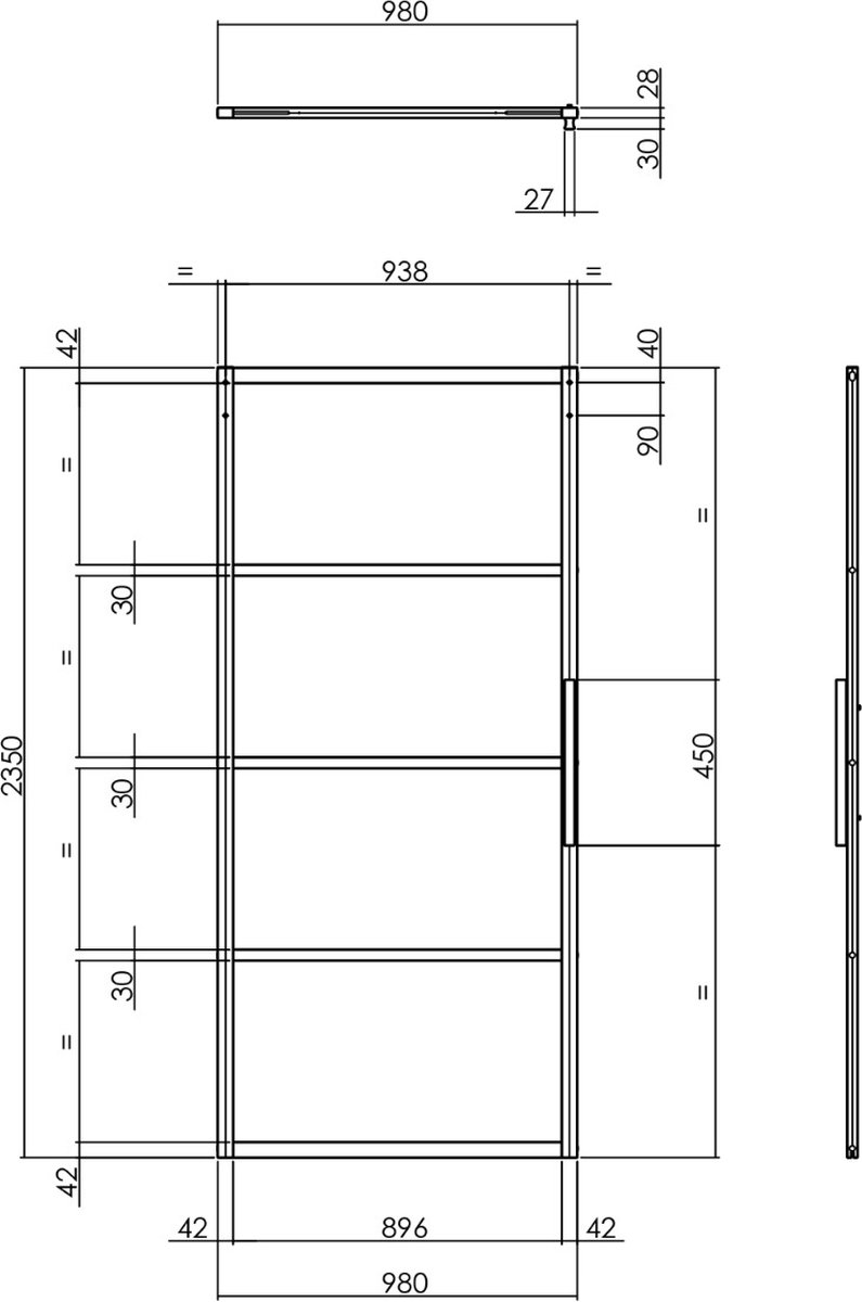 Intersteel DIY-schuifdeur Cubo zwart incl. transparant glas 2350x980x28mm + zwart ophangsysteem Basic Top