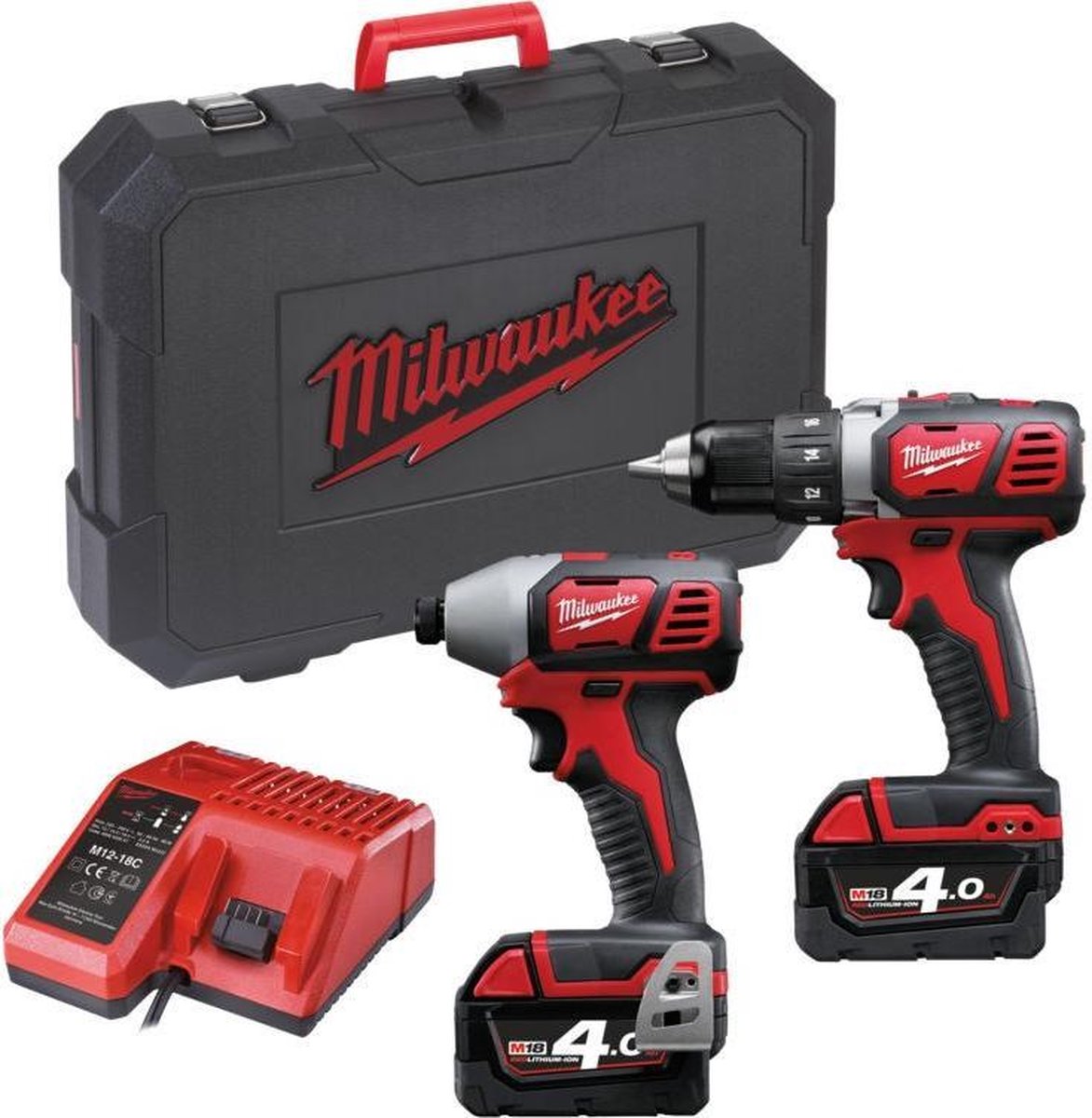 Milwaukee M18 BPP2D-402C Powerpack accu combiset 2-delig 18V 4.0Ah Li-Ion M18 in koffer - 4933447126