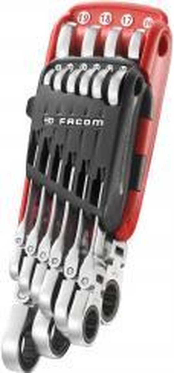 Facom Scharnierende Anti-Slip Ringsteeksleutelset met ratel in houder 12-delig - 467BF.JP12PB