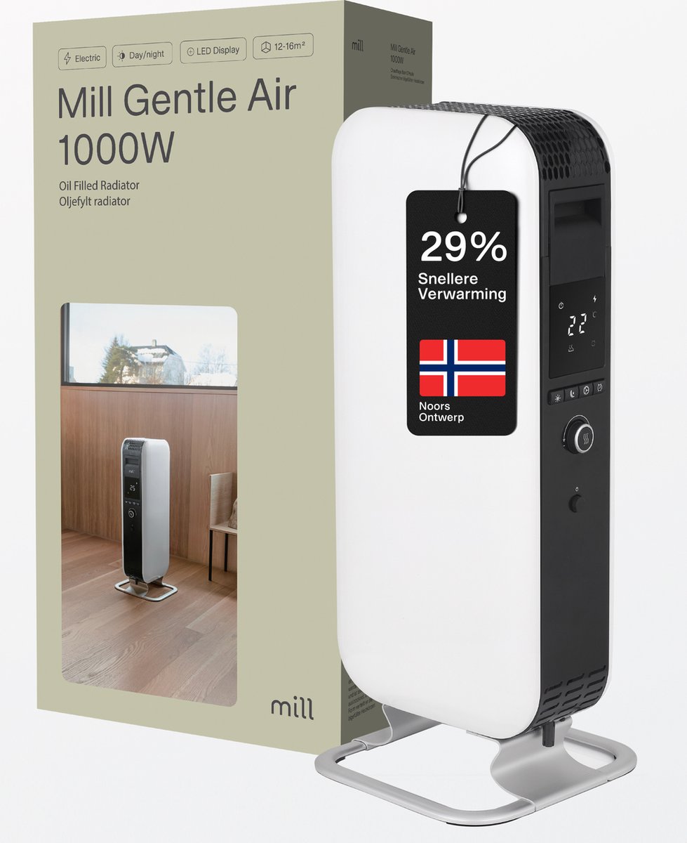 Mill AB-H1000DN Olieradiator, 1000Watt, LED display, dag/nacht thermostaat