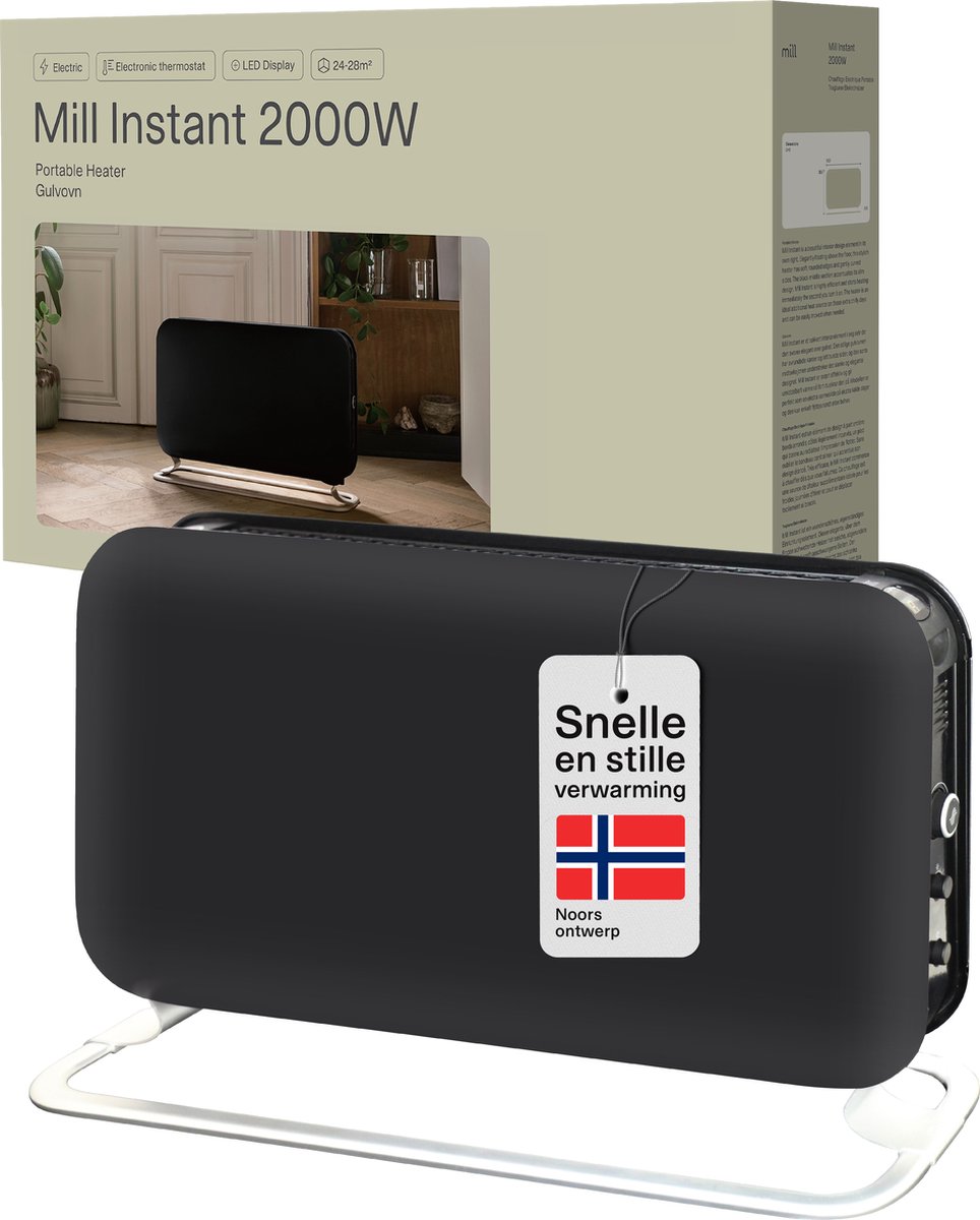 Mill SG2000LED Black draagbare convector kachel