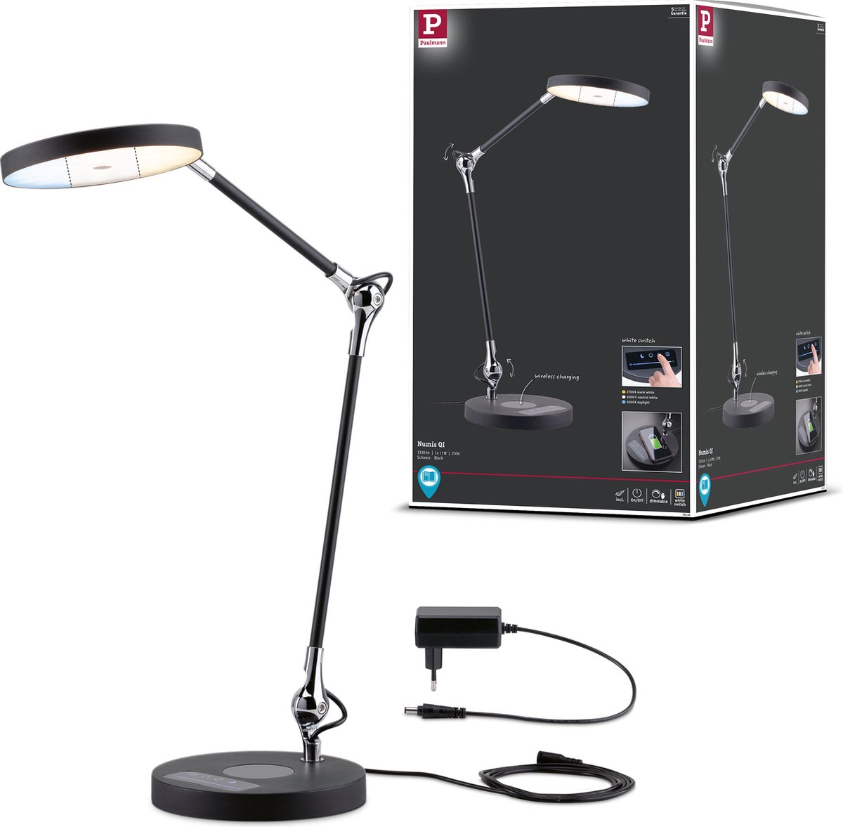 Paulmann - Numis Qi Tafellamp w/Qi Wireless Charging Zwart