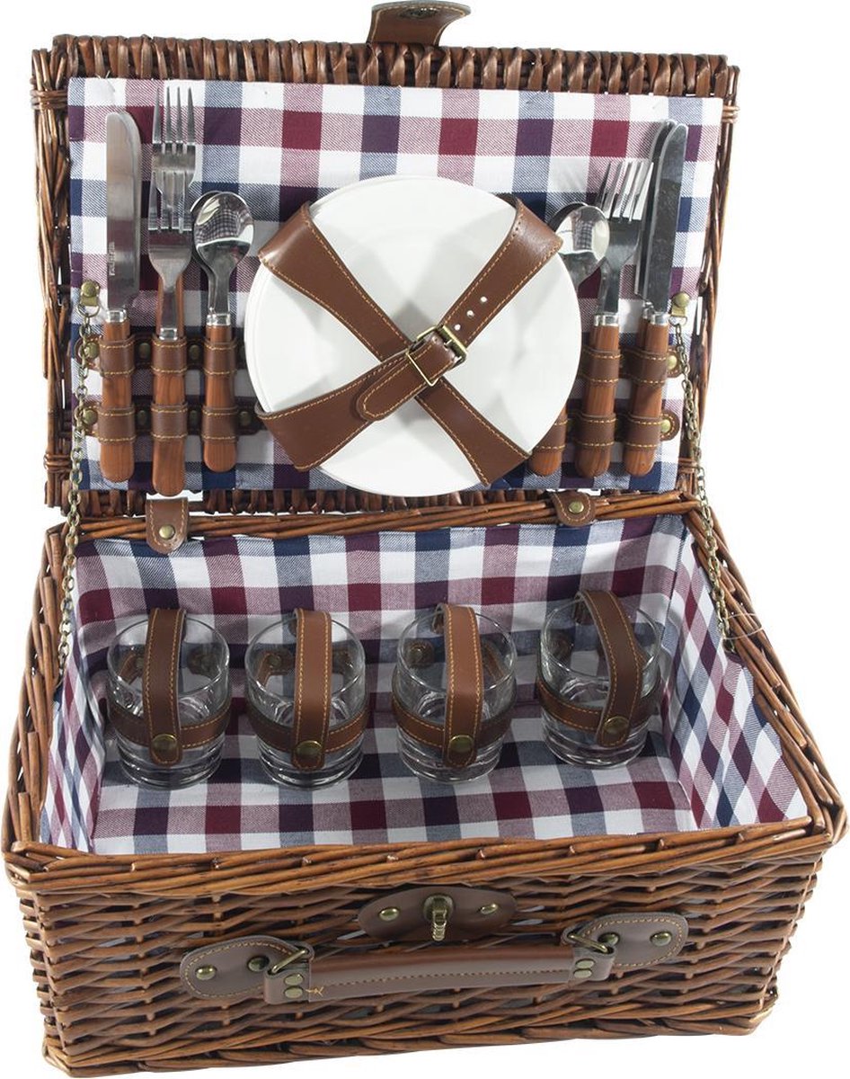 Picknickmand 4-persoons rood/blauw