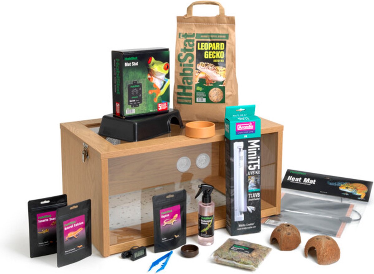Habistat Aquadistri luipaardgekko start set 61 x 38 x 30 cm eik - Aquadistri