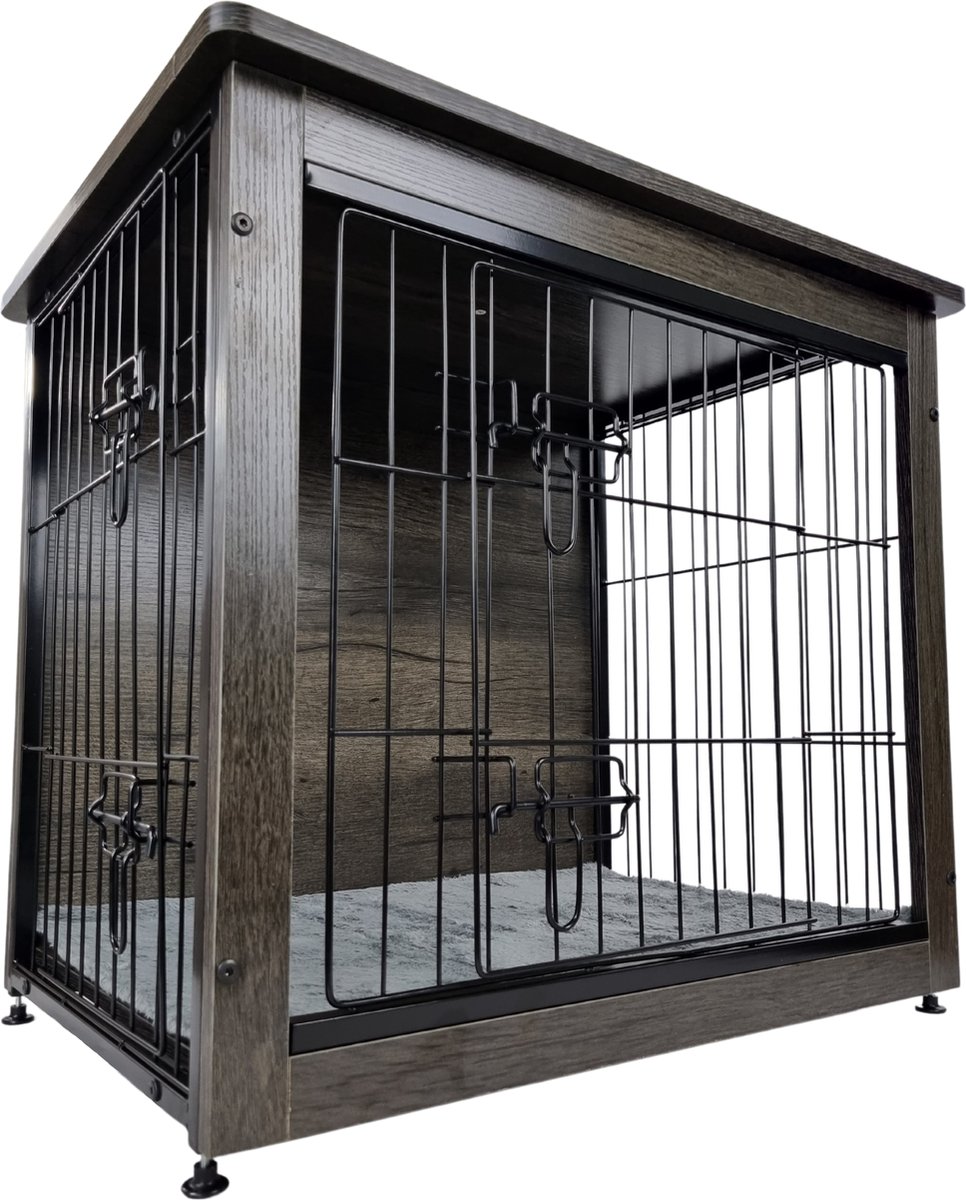 Topmast FurNiture Hondenbench - Donkergrijs - Met Benchmat - 83 × 56 × 64 cm