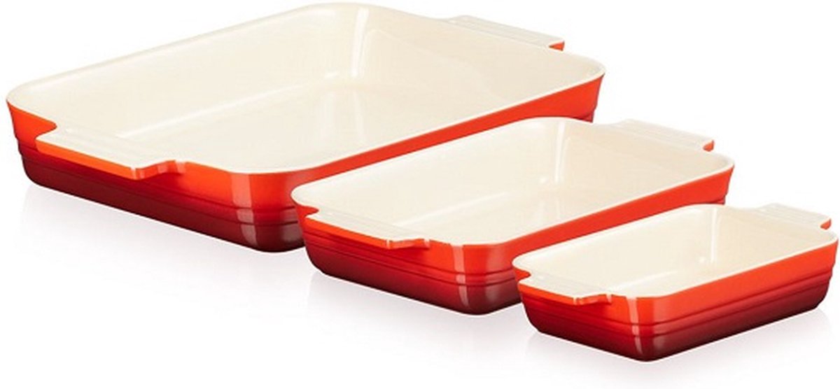 LE CREUSET - Aardewerk - Set/3 Ovenschalen 18/25/32cm Rood