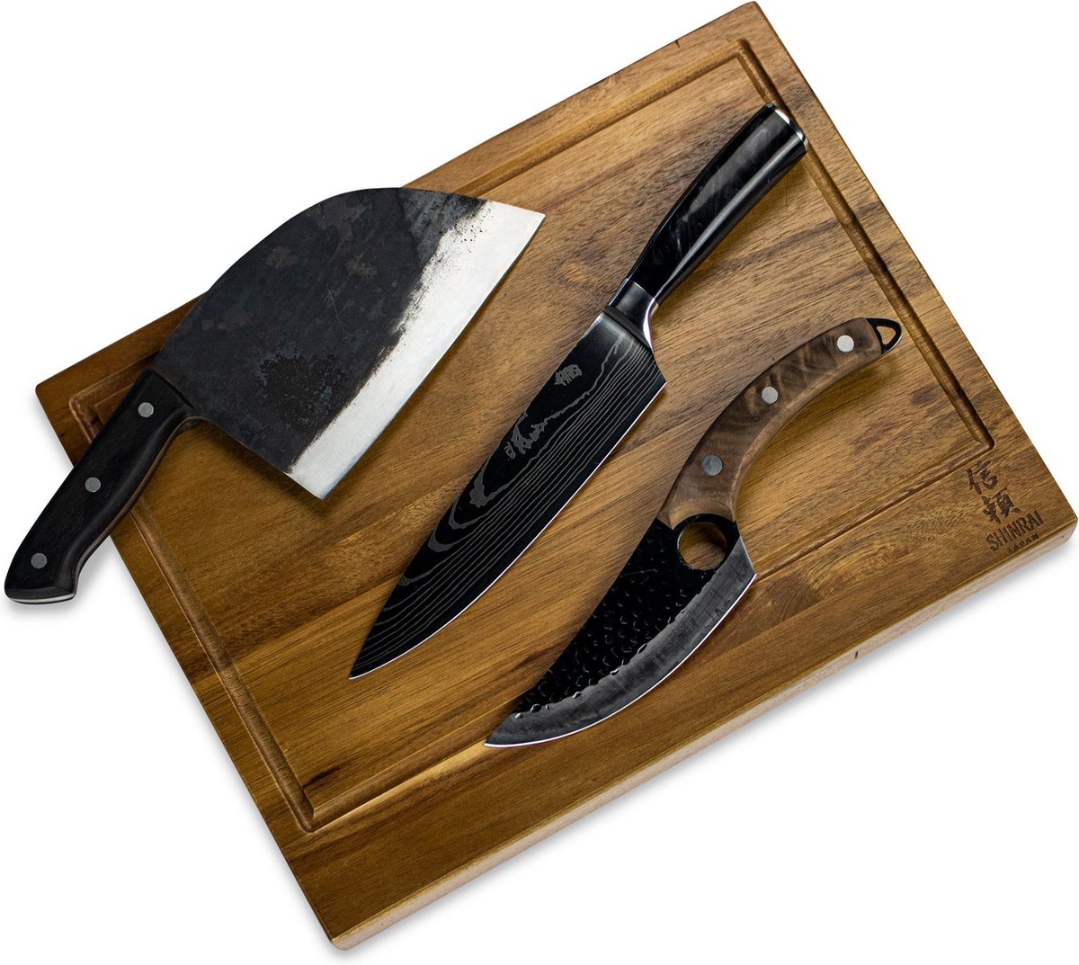 Shinrai Knives - 3 Bruine messen + Snijplank