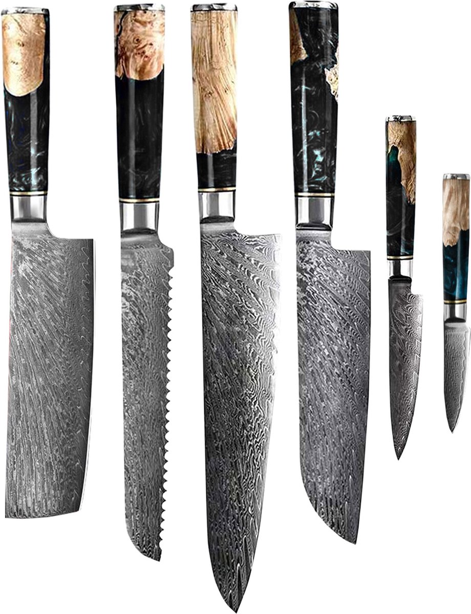 Epoxy Onyx 6-delige Damascus Messenset