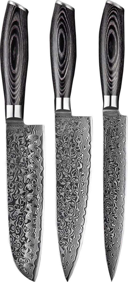 pakka wood messenset - 3-delig - Classic Damast Black