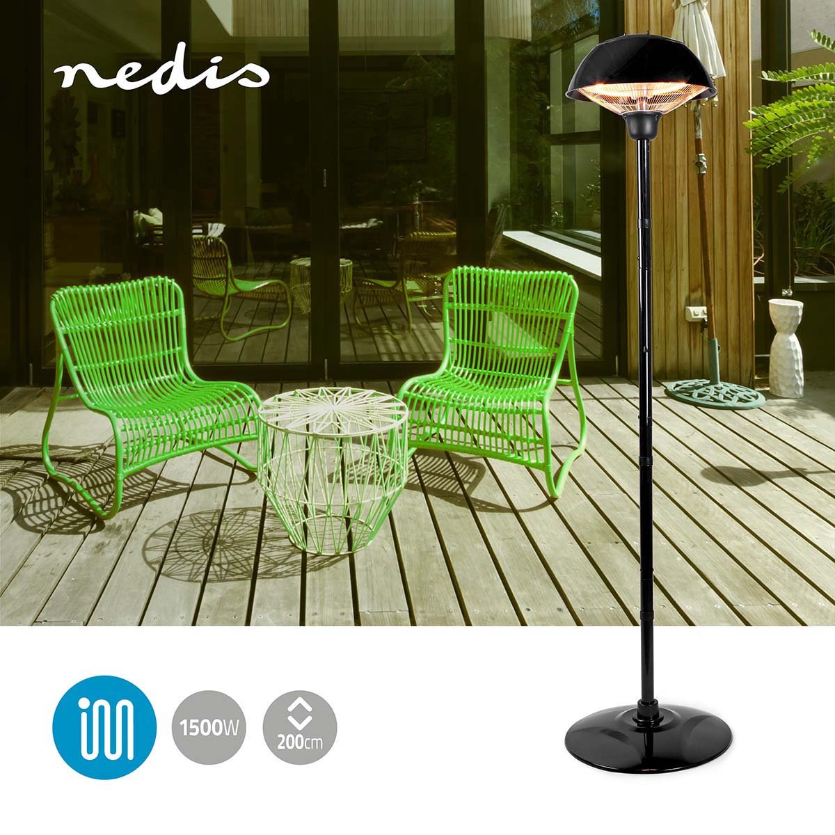 Nedis HTPA16EBK Terrasverwarmer Met Paal 200 Cm 1500 W Ip34