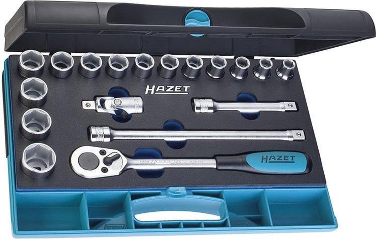 HAZET Dopsleutelset 932/18 · 1/2 inch (12,5 mm) vierkant hol · Buiten-zeskant-tractieprofiel · 18-delig · 10 - 27