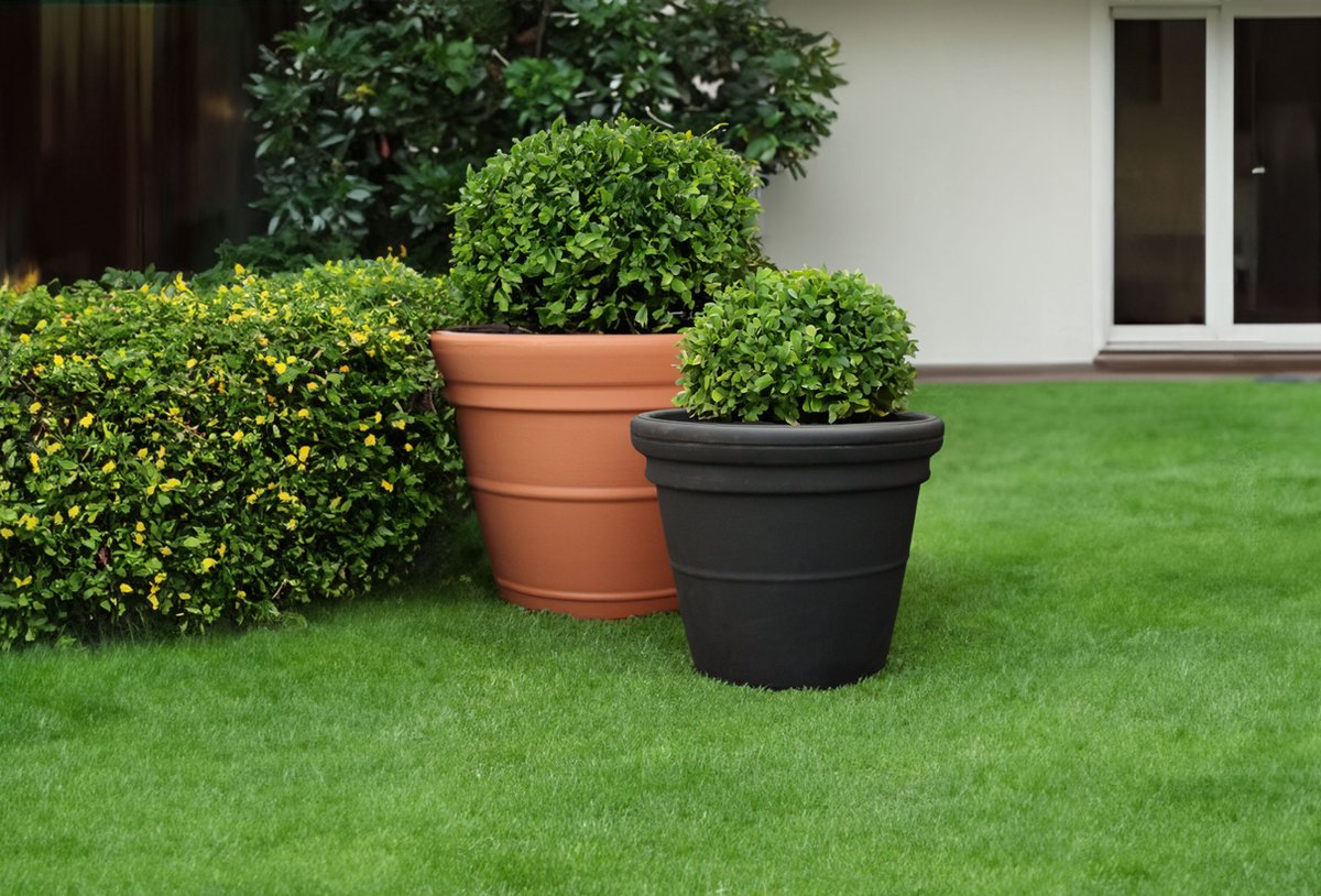 Ronde 180L zandkleurige plantenbak - Prestige