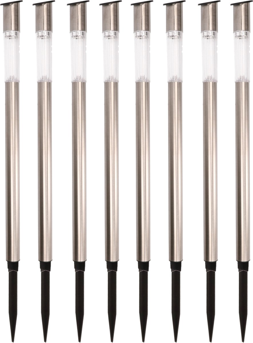 20x Buiten/tuin Led zilveren stekers solar verlichting 57 cm Rvs warm wit -