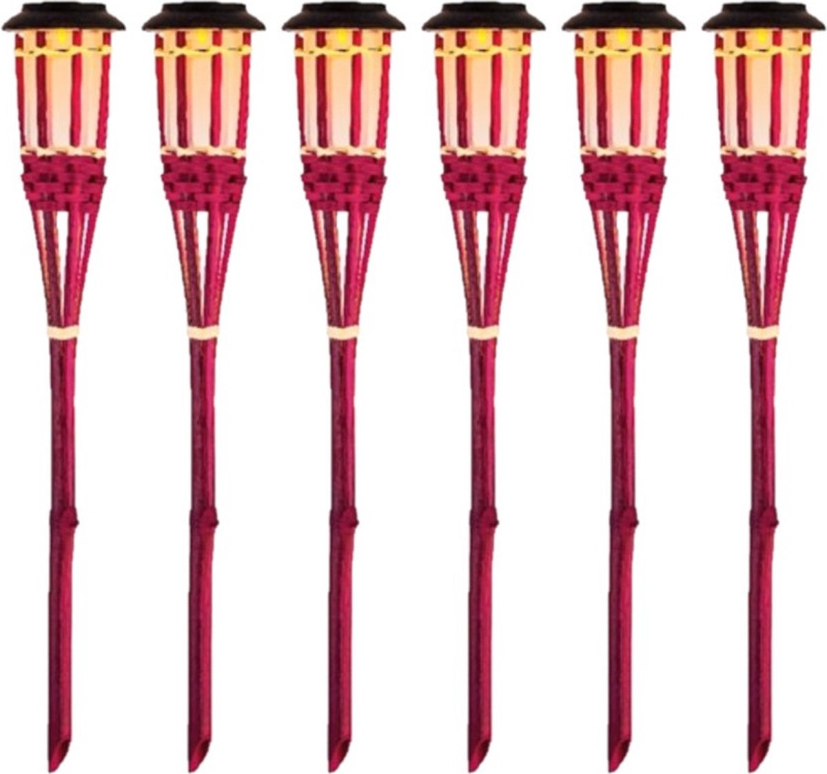 12x Roze buiten/tuin Led fakkel Bodi solar verlichting 54 cm vlam -