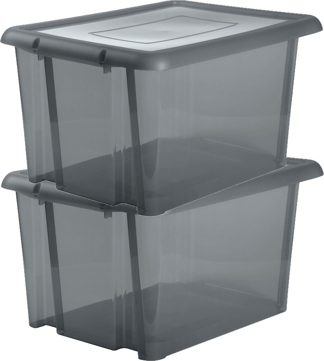 EDA Opbergbox 80L - 6x - grijs - stapelbaar - L56 x B50 x H36 cm - kunststof - Bak/doos met deksel -