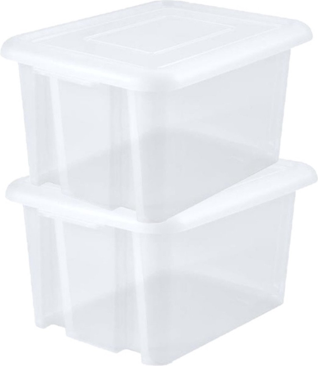 EDA Opbergbox 80L - 6x - wit - stapelbaar - L56 x B50 x H36 cm - kunststof - Bak/doos met deksel -