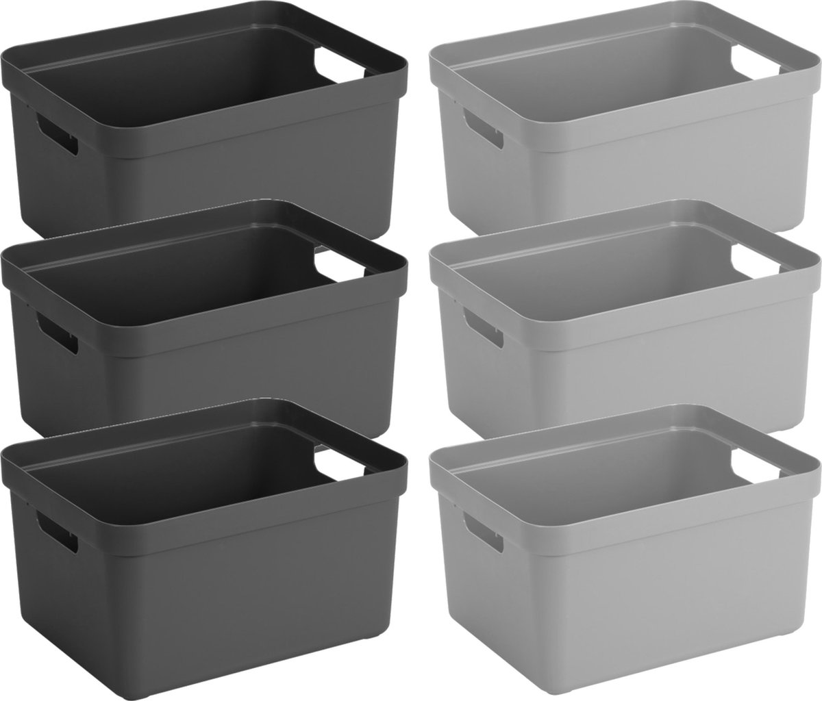 Opbergboxen/opbergmanden - 8x stuks - 32 liter - kunststof - 45 x 35 x 24 cm - zwart/grijs -