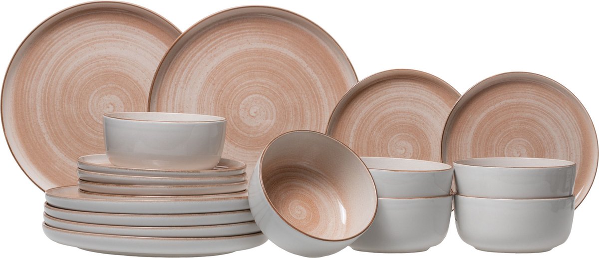 Cosy & Trendy Serviesset Baltic Peach 18-delig / 6 personen - 6 dinerborden, 6 ontbijtborden en 6 kommen