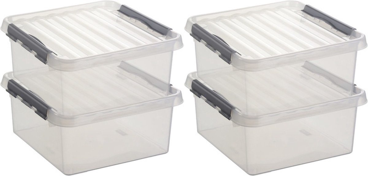 10x sunware q-line opberg box/opbergdoos - 18 liter - 40 x 40 x 20 cm - kunststof - transparant -
