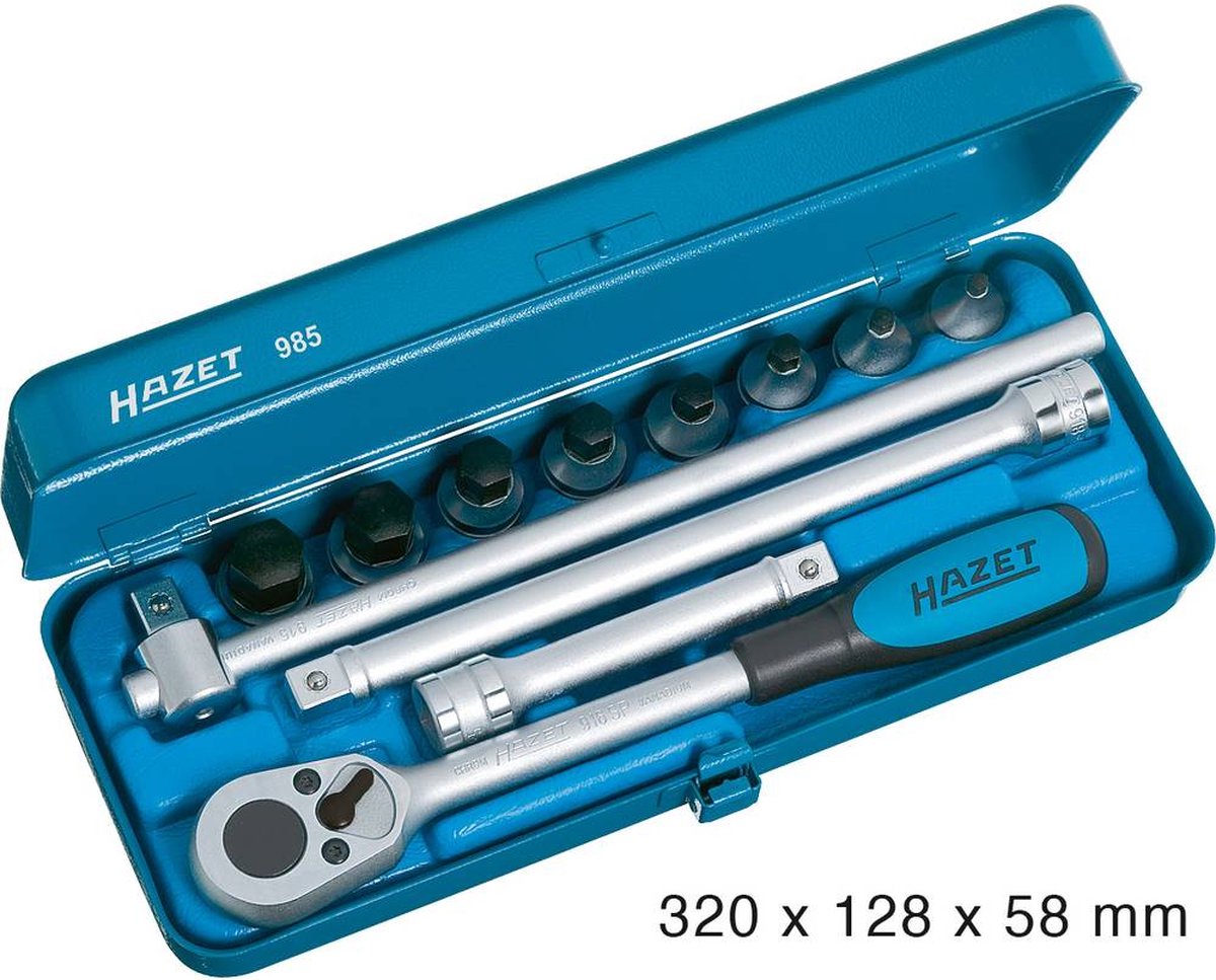 HAZET Dopsleutelbitset 985 · 1/2 inch (12,5 mm) vierkant hol · Binnen-zeskant-profiel · 12-delig · 5 · 6 · 8 · 10 · 12 · 14 · 17 · 19