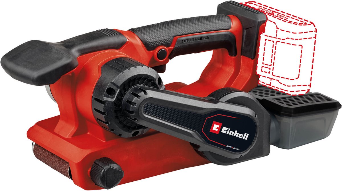 Einhell Accu Bandschuurmachine TP-BS 18/457 Li BL Solo - Power X-Change - 18 V/Li-ion - Koolborstelloze motor - Schuuroppervlak: 126x75 mm - Bandgrootte: 457x75 mm - Incl. 3x schuurband (K80) - Excl. accu en lader