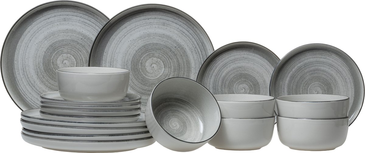 Cosy & Trendy Serviesset Baltic Grey 18-delig / 6 personen - 6 dinerborden, 6 ontbijtborden en 6 kommen