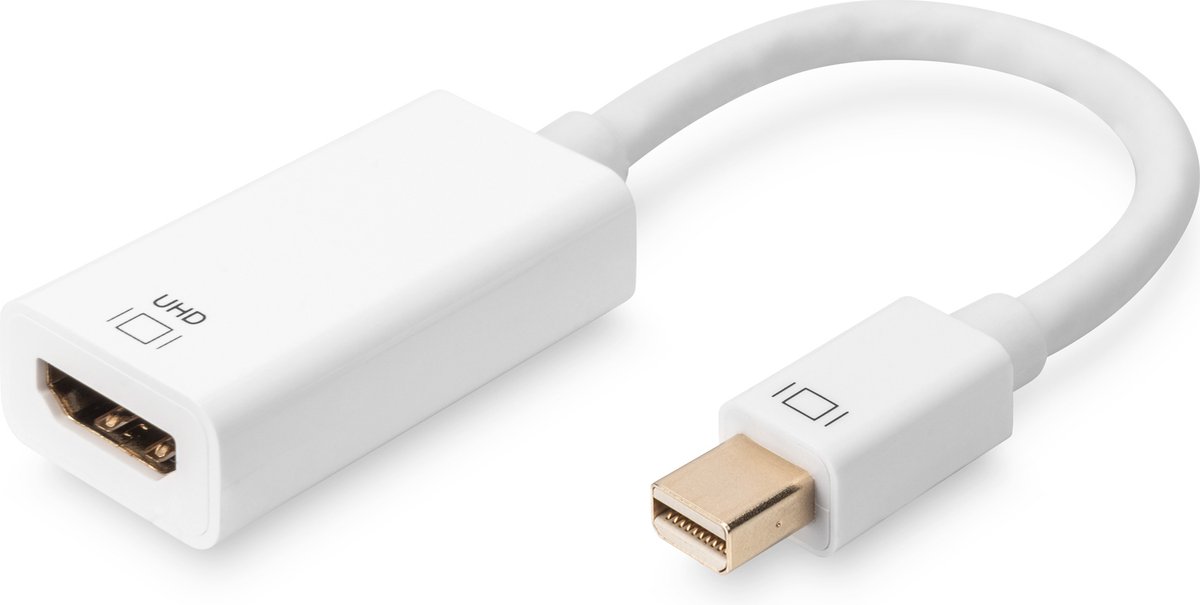 Digitus AK-340416-002-W Mini-displayport / HDMI Adapter [1x Mini-DisplayPort stekker - 1x HDMI-bus] Wit 4K UHD, Afgeschermd (dubbel) 20.00 cm