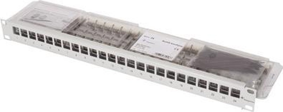 Telegärtner 100007012 24 poorten Netwerkpatchpaneel 483 mm (19) CAT 6A 1 HE Grijs-wit (RAL 7035) Ingericht