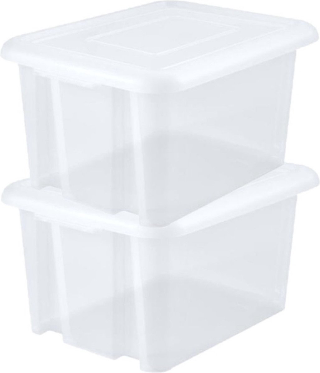 EDA Opbergbox 55L - 8x - wit - stapelbaar - L58 x B44 x H31 cm - kunststof - Bak/doos met deksel -