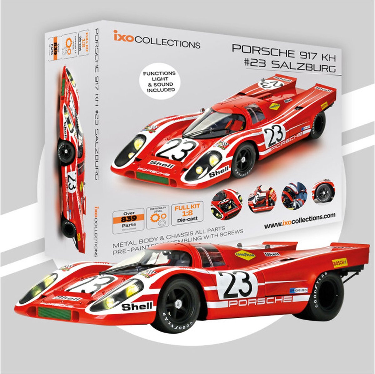 IXO Collection - 1/8 Porsche 917KH metalen bouwpakket Rood