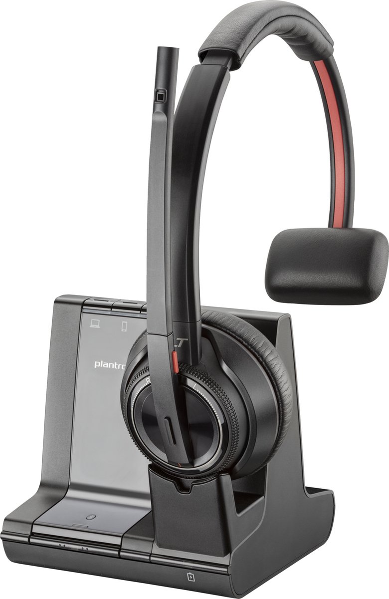 HP Poly Savi 8210-M On Ear headset Telefoon DECT, Bluetooth Stereo Zwart Noise Cancelling Headset, Volumeregeling, Microfoon uitschakelbaar (mute), Incl.