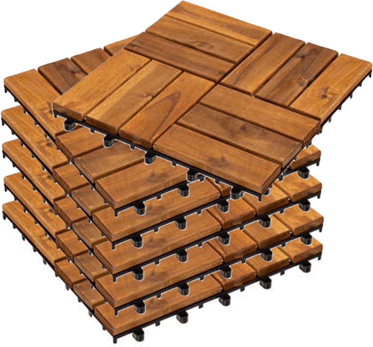 Tuintegel/balkon terrastegels - 36x stuks - acacia hout kleur - kunststof - 30 x 30 cm - vlonder -