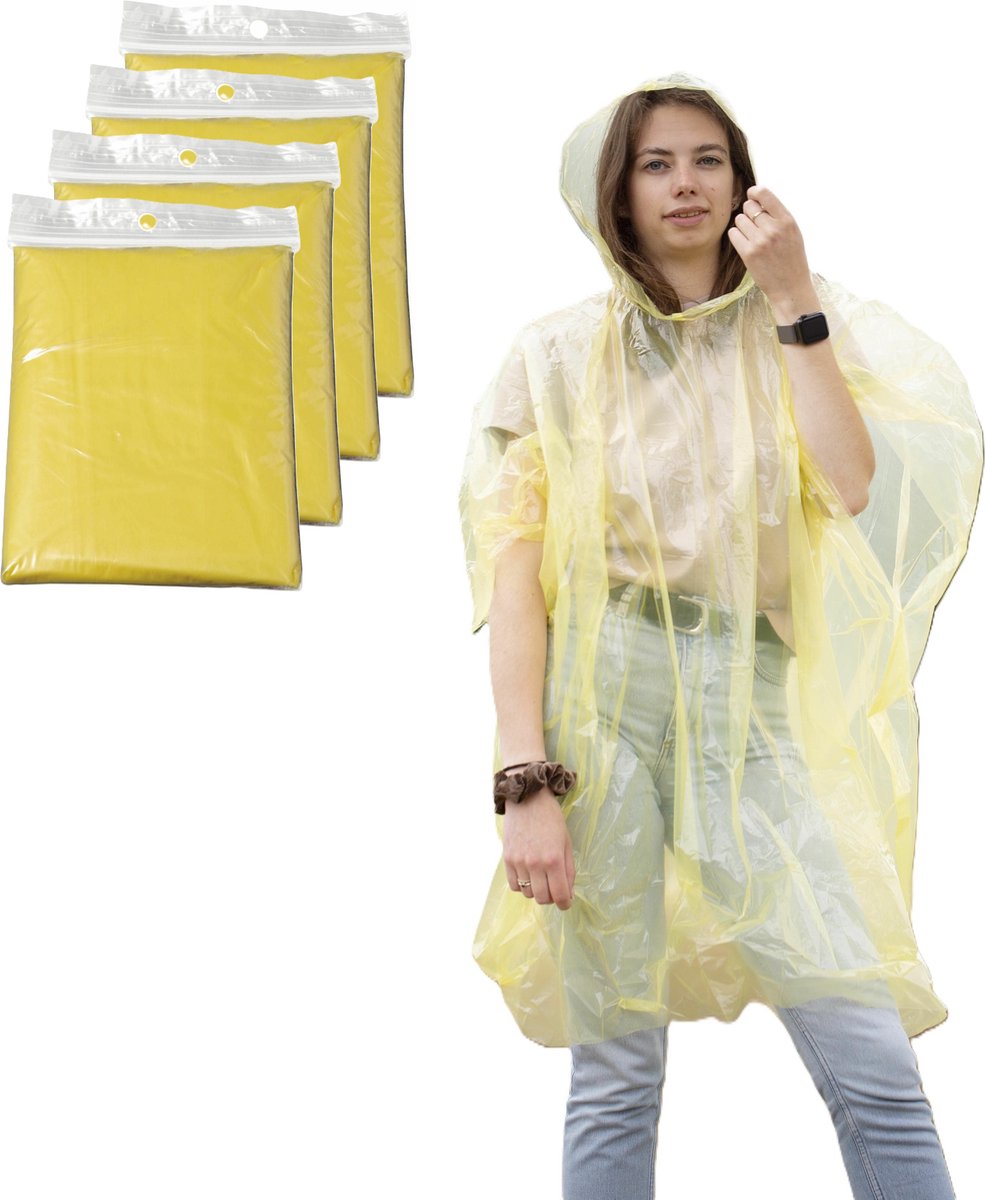 Regenponcho - 100x - geel transparant - wegwerp - voor volwassenen - one size fitts all - capuchon One size -