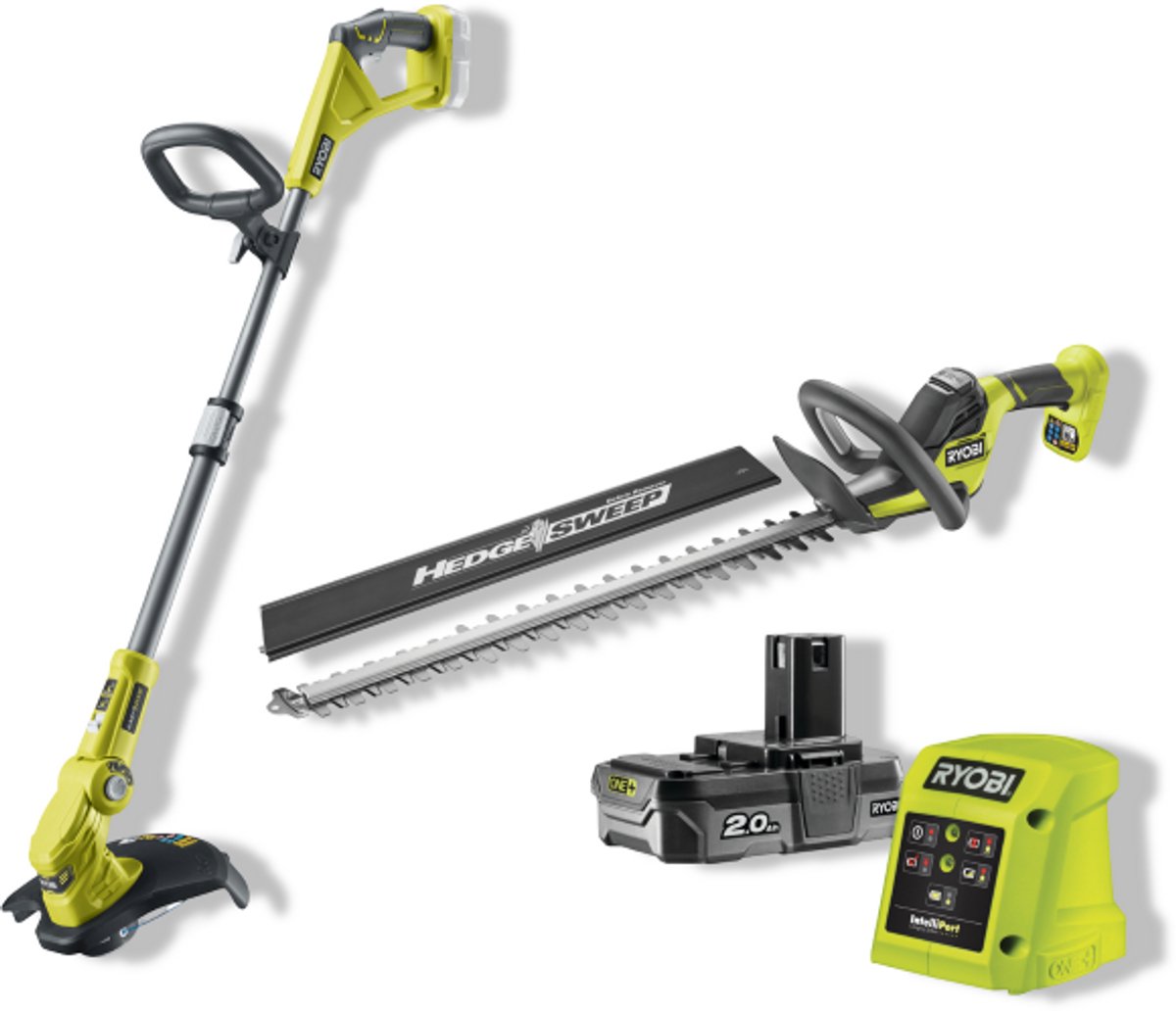 Ryobi RY18LT18HTA-120 18V Li-ion Accu Heggenschaar (RY18HT)&Accu Grastrimmer (OLT1832) Set (1x 2.0Ah Accu)
