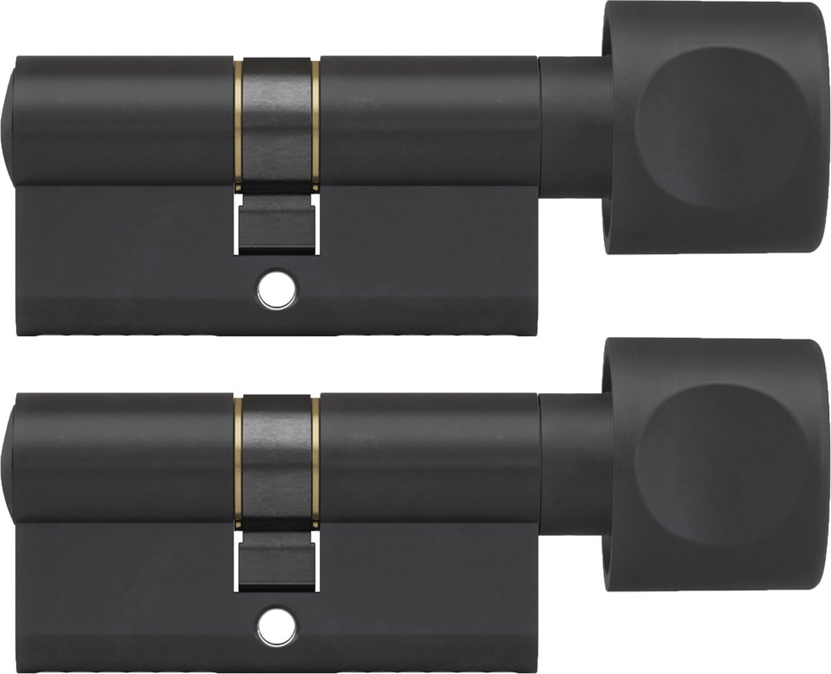 DOM Zwarte knopcilinder Plura 30/30mm - SKG 3 sterren - 2 gelijksluitende knopcilinders