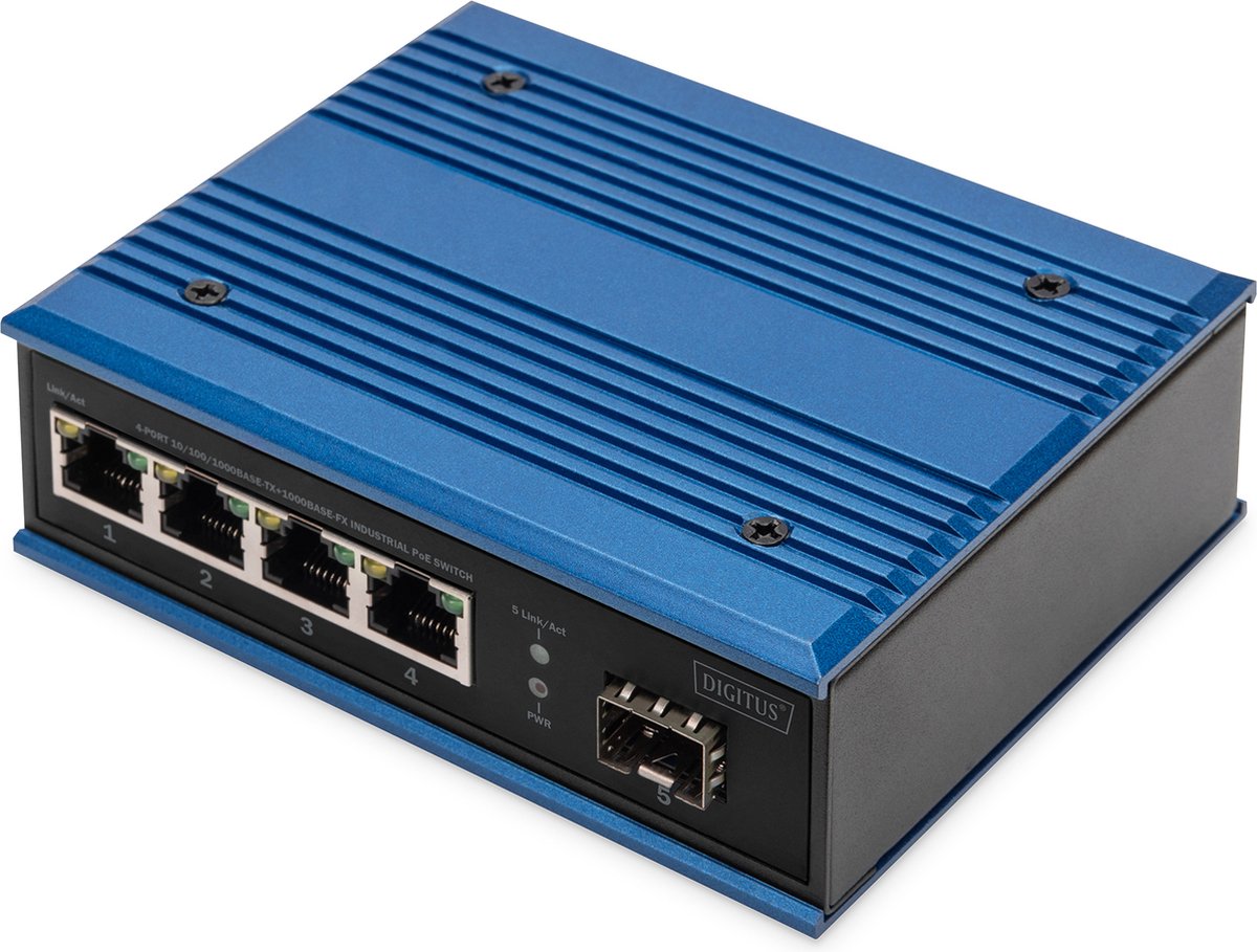 Digitus DN-651135 Industrial Ethernet Switch 4 + 1 poorten 10 / 100 / 1000 MBit/s PoE-functie